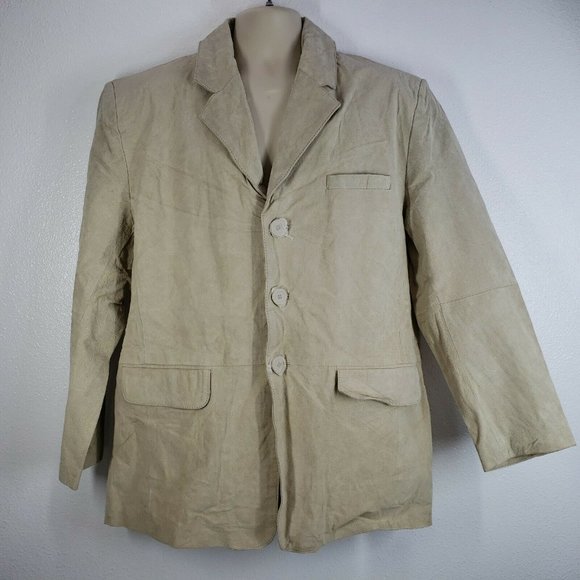 Haband Lions Den Leather Jacket‎ Mens Large Beige Lined Blazer Sport coat - Picture 3 of 10